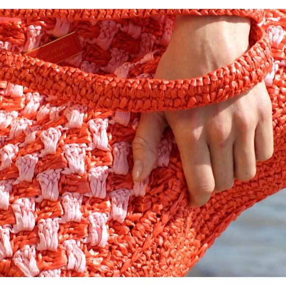 Kate Spade High Tide Striped Crochet Raffia Medium Tote Bag - Ladybug - NWT - Picture 11 of 11
